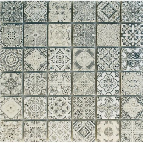 Banyo – Mosaïque travertin décoré 48x48mm – Plaque 305x305mm – Épaisseur 10mm – Mur et sol salle de bain