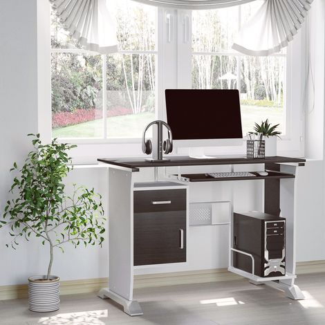 Escritorio para ordenador, soporte para PC, escritorio para dormitorio y oficina con cajón de madera, 100x52x75 cm (1/5)