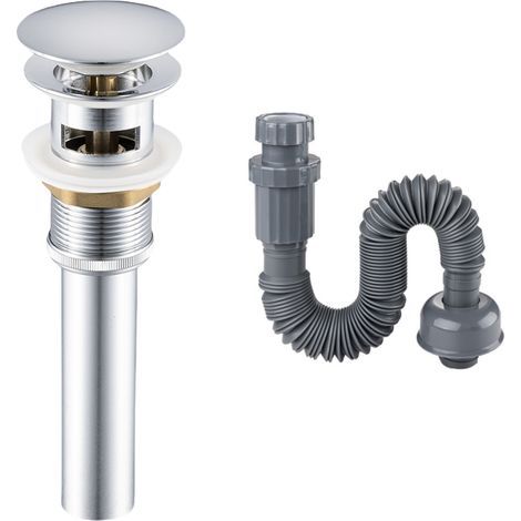 Chrome Pop-Up Bathroom Sink Drain, Universal Plug with Overflow, with Downpipe