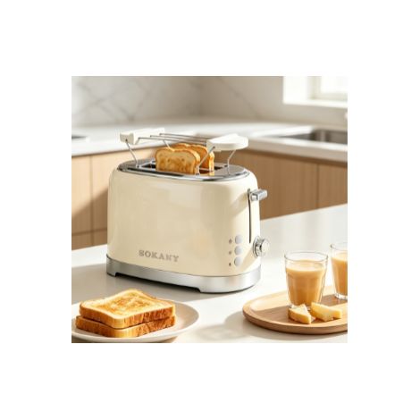 Grille‑pain électrique blanc automatique appareil de petit‑déjeuner domestique 6 niveaux de réglage de puissance pour toasts et tranches de pain (1/5)