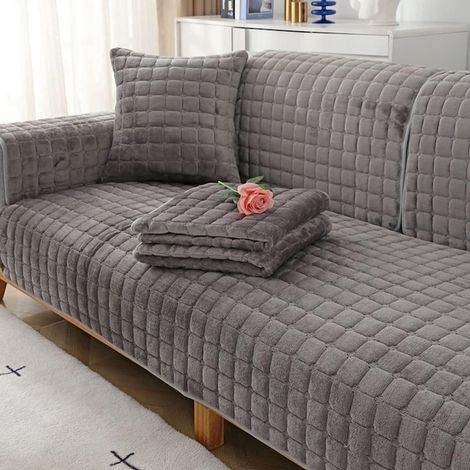 Protège-canapé antidérapant, épais, lavable en machine, doux et élastique, pour canapés d'angle, en cuir et en tissu, en polyester, 70 x 210 cm, gris (1/5)