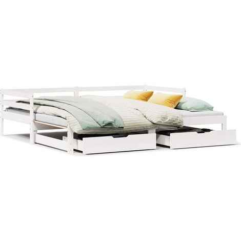Canapé-lit avec matelas gigogne et tiroirs, matelas non inclus, blanc, 90 x 190 cm (1/5)