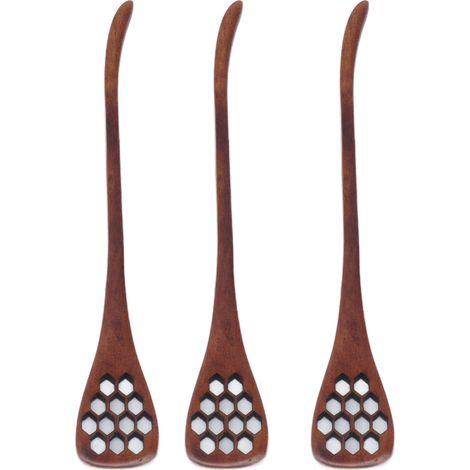 Lot de 3 Cuillères à Miel en Bois Réutilisables, Bâton Mélangeur pour Cuisine Maison et Restaurant, Coloris Peint (1/5)