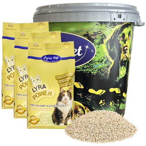 7,5 kg de Lyra Pet® Tofu Litière pour chats agglomérante dans un bac de 30 L