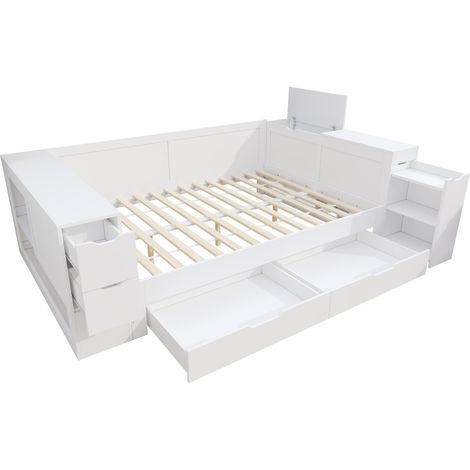 Cama infantil con almacenaje 140 x 200 cm en MDF blanco HOMVRA (1/5)