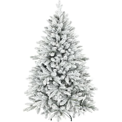 Künstlicher, beflockter, schneebedeckter Weihnachtsbaum, 150 cm, 768 Zweige, grüner, faltbarer Metallständer (1/5)