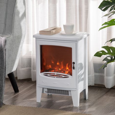 Caminetto elettrico LED da terra con effetto fiamma, 900/1800 W, bianco HAVRYA (1/5)