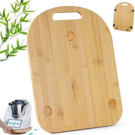 Supporto per Thermomix TM5 TM6, vassoio scorrevole in bambù da 36 x 28 x 1 cm, accessori da cucina con ruote e tappetino in gomma.
