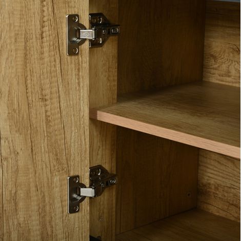 Sideboard 140x40x60 cm aus MDF, Schwarz und Holzdekor, 4 Türen – MEUBLIV (1/5)