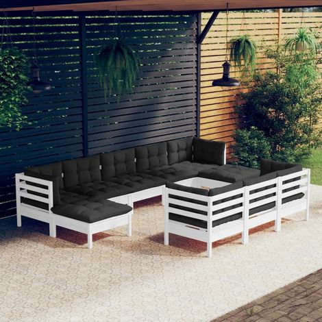10-tlg. Garten-Lounge-Set mit Kissen Weiß Kiefer Massivholz vidaXL (1/5)