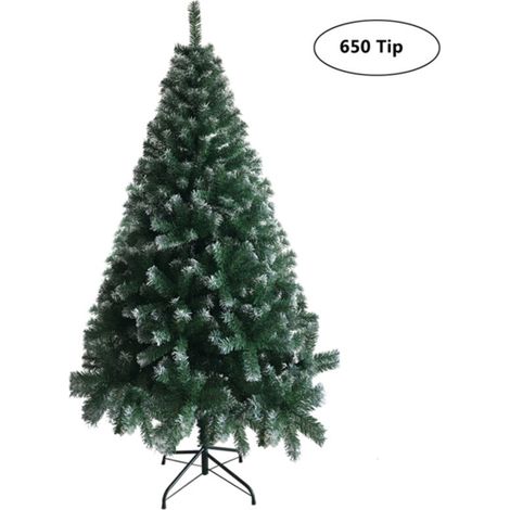 Sapin de Noël en PVC blanc avec pieds en fer de 1,8 m et 650 branches