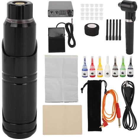 Kit de stylo machine à tatouer, interface RCA, alimentation électrique 100‑230V prise US, liner et shader, ensemble complet de matériel de tatouage. (1/5)