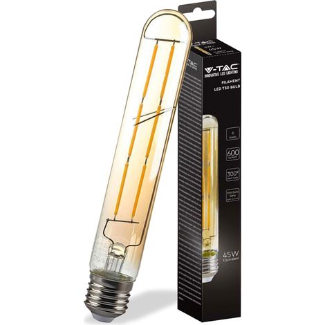 V-TAC Lampadina LED Filamento Ambrata T30 con Attacco E27-6W (Equivalenti a 45W) - 100 Lumen - Lampadine Vintage Vetro - Massima Efficienza e Risparmio Energetico - 2200K Bianca Calda (1/4)