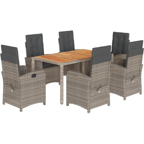Maison Exclusive - 7-tlg. Garten-Essgruppe mit Kissen Grau Poly R