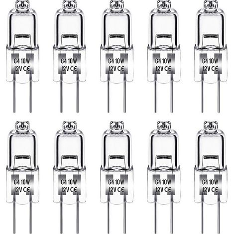 Ampoule Halogene G4, Ampoule G4 12V 10W, blanc chaud 3000K, 150LM, Intensité Variable, LampeHalogene G4, Lampe à Capsule Transparente, paquet de 10 (1/4)