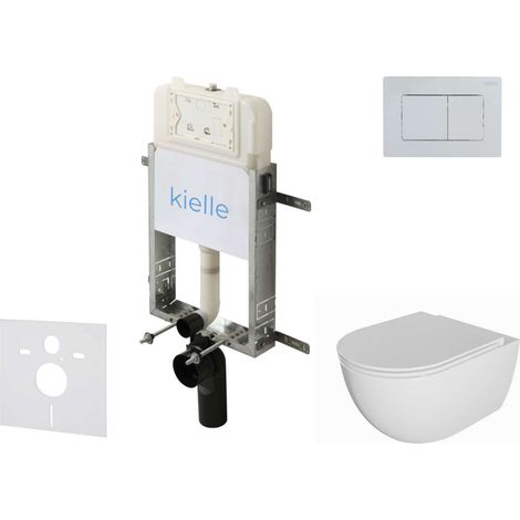 kielle Genesis New - Set bâti-support, WC Oudee, sans rebord, abattant softclose et bouton-poussoir Gemini New III, chrome brillant 30528SZ08 (1/5)