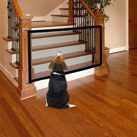 Cancelletto di sicurezza pieghevole e retrattile per cani e bambini, 72 x 120 cm, non richiede forature, adatto per scale. (1/5)