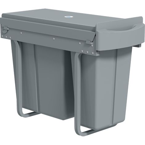 Cubo de basura extraíble de cocina gris metálico con 2 cubos extraíbles de 30 L (1/5)