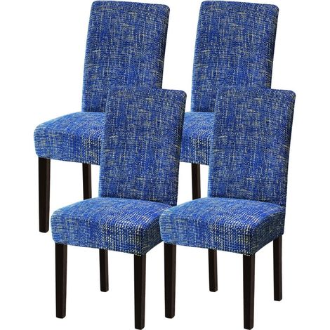 Stuhlhussen 4er Set, Stretch-Bezüge für Esszimmerstühle, abnehmbar, waschbar, blau (1/5)