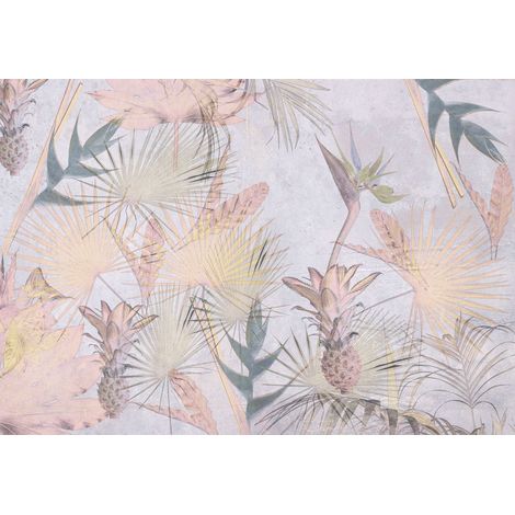 papier peint panoramique plantes tropicales rose et bleu - Komar (1/2)