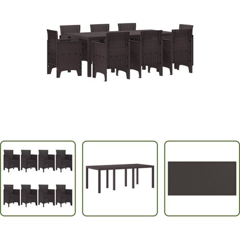 vidaXL Conjunto de Comedor de Jardín 9 uds. Marrón Polipropileno