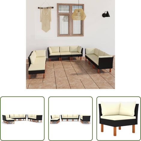 vidaXL Canapé en acier -  Salon de jardin 9 pcs avec coussins Résine tressée Noir (1/5)