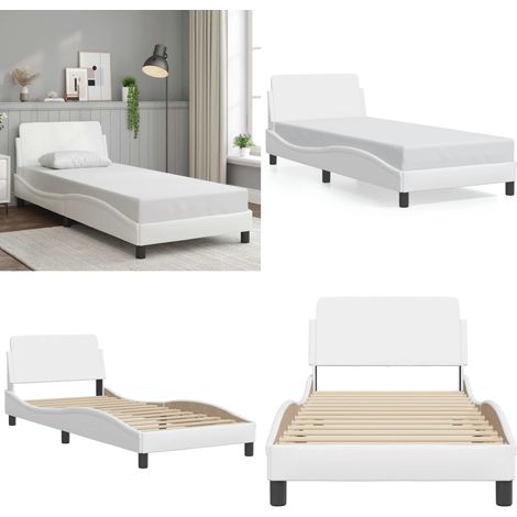 Cadre de lit sans matelas blanc 90x200 cm similicuir - Lit Plateforme - Cadre De Lit - Lit Double - Literie - Meubles De Chambre - Home & Living (1/5)