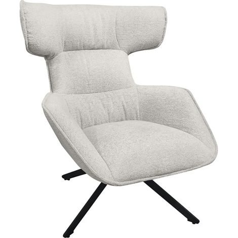 Fauteuil pivotant 360° en velours chiné écru et métal noir - ANTONIO (1/5)