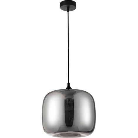 Merano Gilbert 28cm Dôme Suspension Plafonnier Chrome Verre Noir Métal Noir Tissu Fil LED E27