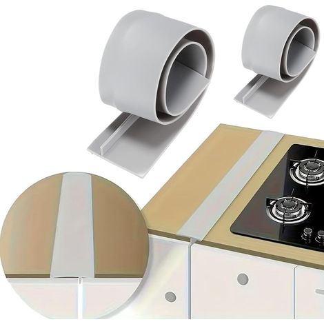 Lot de 2 Couvercle de joint en silicone, 63cm, résistant à la chaleur, Gris, pour cuisinière et comptoir