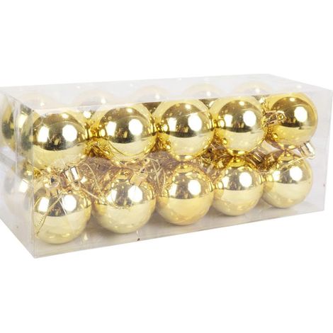 Set di 20 palline di plastica liscia color oro da 5 cm in una scatola (1/2)