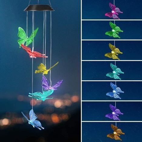 Solar Butterfly Wind Chime, solare Windspiele mit Farbwechsel, Hängelampendekoration.