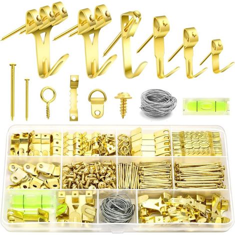 372 crochets pour cadres avec supports, clous, fil de fer, mini niveau, cadres, murs en plaques de plâtre haute résistance - 34 kg (1/5)