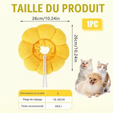 Colerette Chat Anti Lechage, Fleurie Collerette Chat Anti Lechage, Collerette Souple Chats pour Post-Opératoire, Jaune, L (1/2)