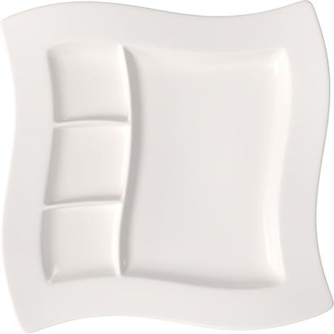 Assiette à grillades NewWave, 3 Zones, carrée, Porcelaine, Compatible Lave-Vaisselle et Micro-Onde, Blanc, 27 cm (1/3)