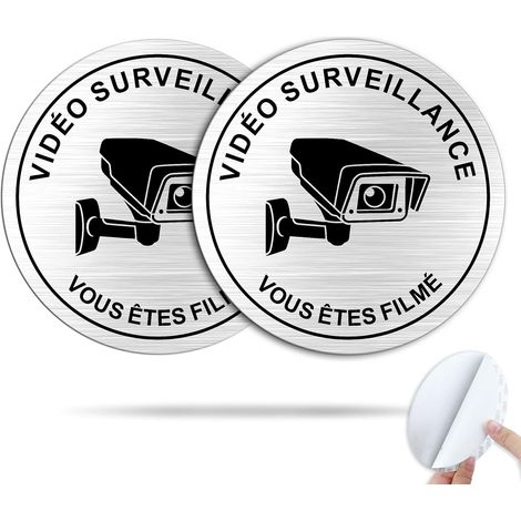 2 Pièces - Alarme - Panneau -VIDÉO SURVEILLANCE VOUS ÊTES FILMÉ - Aluminium 1mm - Dimensions Diamètre 10cm - Anti-UV (1/5)