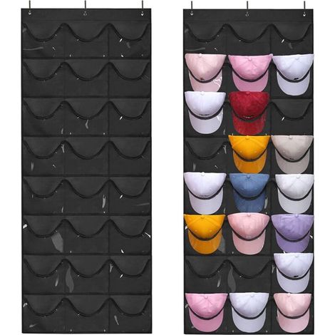 Porte Casquette, Porte-chapeaux de baseball à suspendre sur une porte Sac de Rangement pour Chapeaux avec 24 Poches,Support de Chapeau de Baseball pour Porte/mur (Noir) (1/4)