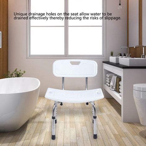 Silla de baño para personas mayores con respaldo y altura regulable, de aluminio ligero y antideslizante, con capacidad de carga de 136 kg. (1/5)