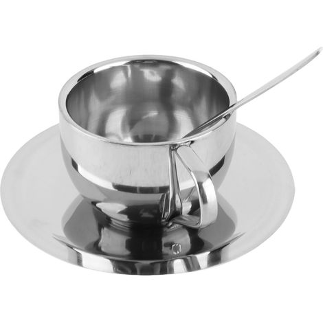 Kaffeetassen-Set aus hitzebeständigem Edelstahl mit Löffel und Untertasse (1/5)