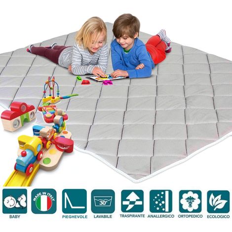 EVERGREENWEB - Tappetino da Gioco per Bambini e Neonati grande 200x200 cm colore Grigio Copertina da Pavimento Imbottita in Schiuma Morbida Tessuto Anallergico Materassino da Terra Pieghevole Lavabile (1/5)