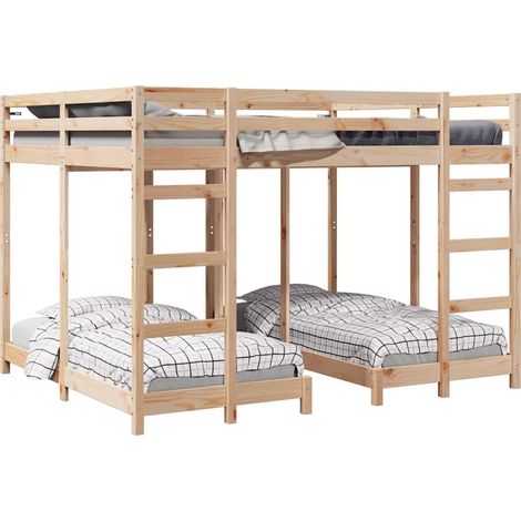Triple Bunk Bed Frame Brown 160 x 200 cm Solid Pine Wood vidaXL