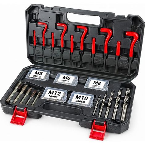 131pcs Thread Repair Kit Thread Repair Kit Thread Repair Kit with Sockets M5 M6 M8 M10 M12 Helicoil Kit Thread Repair Tools Drill Bits Sleeves (1/5)