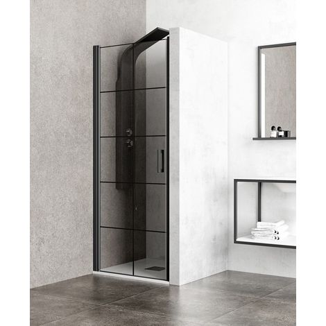 Porta doccia battente 80 cm profili neri e serigrafia nera NICO-B3000 kamalu