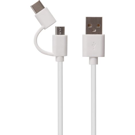 Cable USB-A Vers Micro-USB Et USB-C - 1 M - Blanc