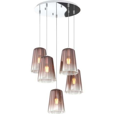 Sospensione Contemp. Rosone Tondo Shaded Metallo Cromo Vetro Rame 5 Luci E27 (1/3)