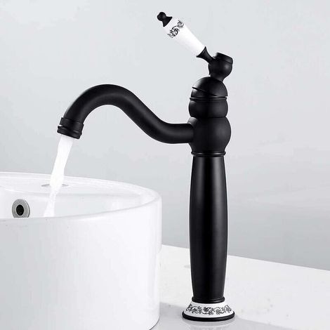Robinet Lavabo RéTro Noir Haut,Mitigeur Lavabo Pivotant à 360°Robinet Salle Bain,Mitigeur Salle de Bain,Laiton (1/5)