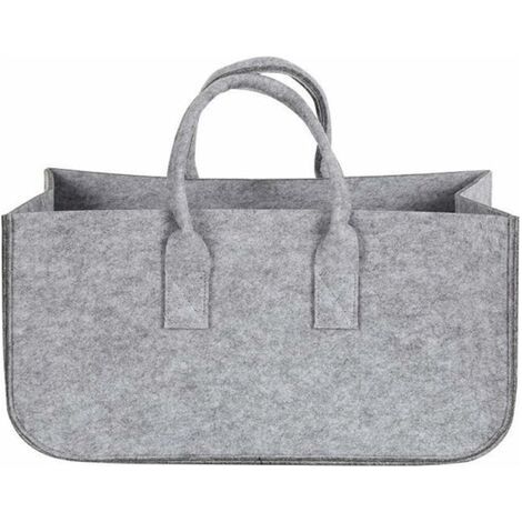 Pair - Panier à bûches pliable en feutre pour cheminée, sac de transport pour bois de cheminée, panier de rangement (gris) (1/5)