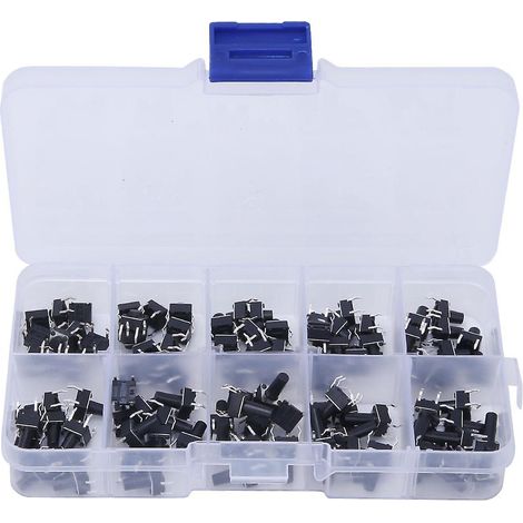 Lot de 100 interrupteurs à bouton-poussoir tactiles - 10 valeurs, 6 x 6 x 4,3 mm - 13 mm, micro-interrupteurs tactiles étanches (1/5)
