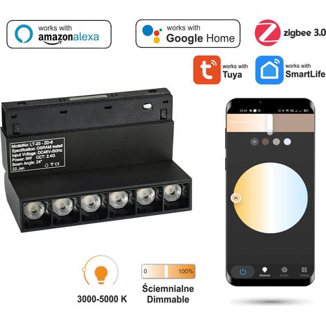 Faretto LED regolabile Zigbee Grille 6W Nero per binari magnetici SMART TRACK 48VDC 3000-5000K Dimmerabile (1/5)