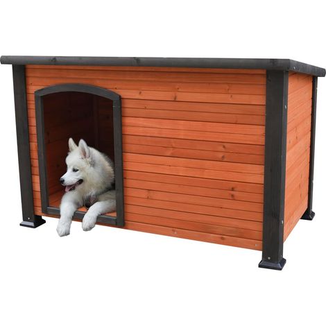 Niche pour chien en bois résistant aux intempéries avec bordure grise, design en bois naturel (1/4)